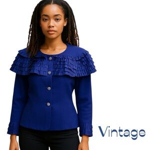 Lisa Rene’ Cobalt Blue Pleated Collar Evening Party Jacket Vintage Size 10